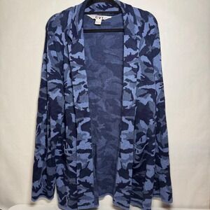 EV1 Women's Blue Army Camouflage Soft Open Front Cardigan Sweater EUC XXL‎ Ellen